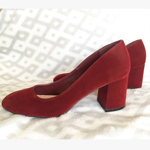 Qupid Shoes - Red Velvet Block Heel Pumps